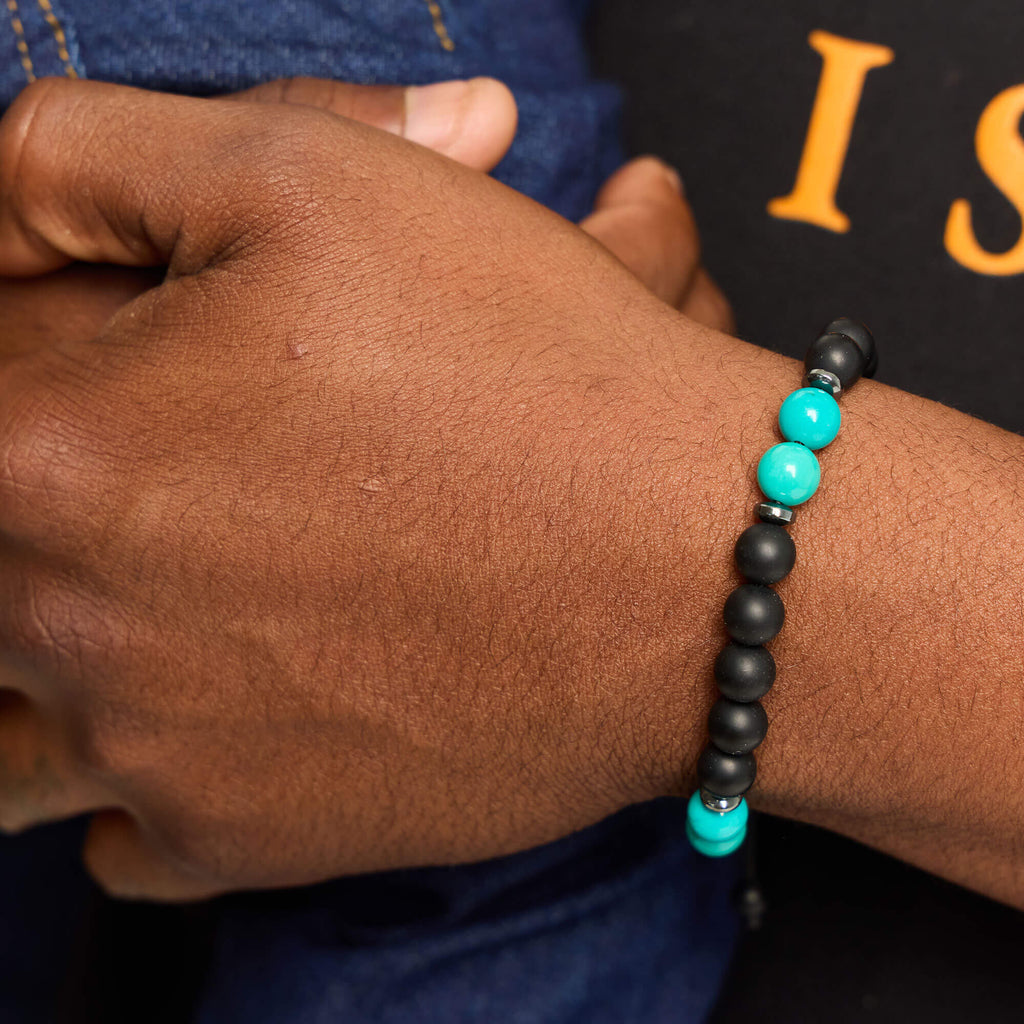 5 & 2 Teal/Black Adult Bracelet