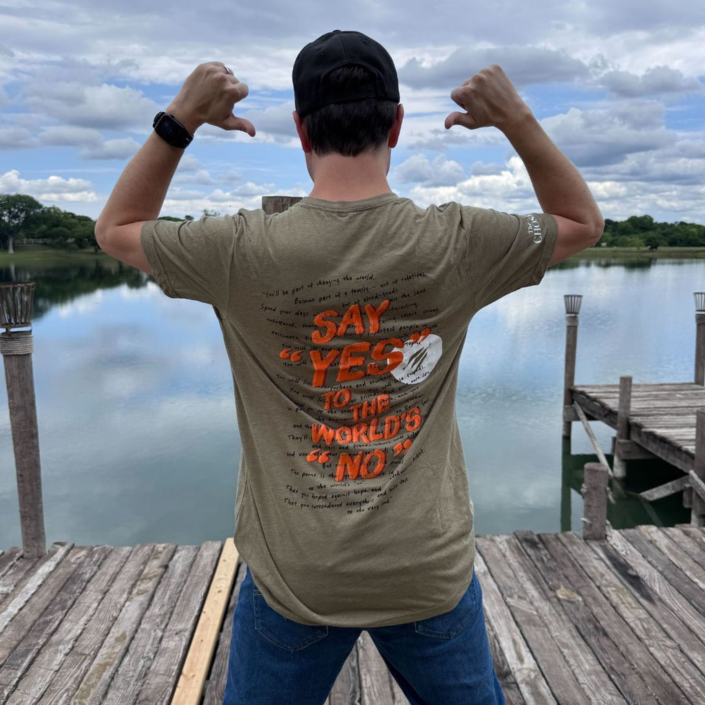 Zeg ja tegen 's werelds nee-T-shirt (olijfgroen)