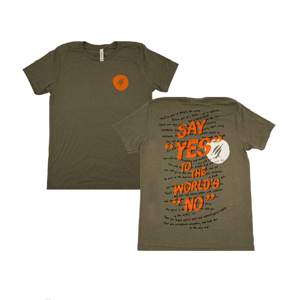 Zeg ja tegen 's werelds nee-T-shirt (olijfgroen)